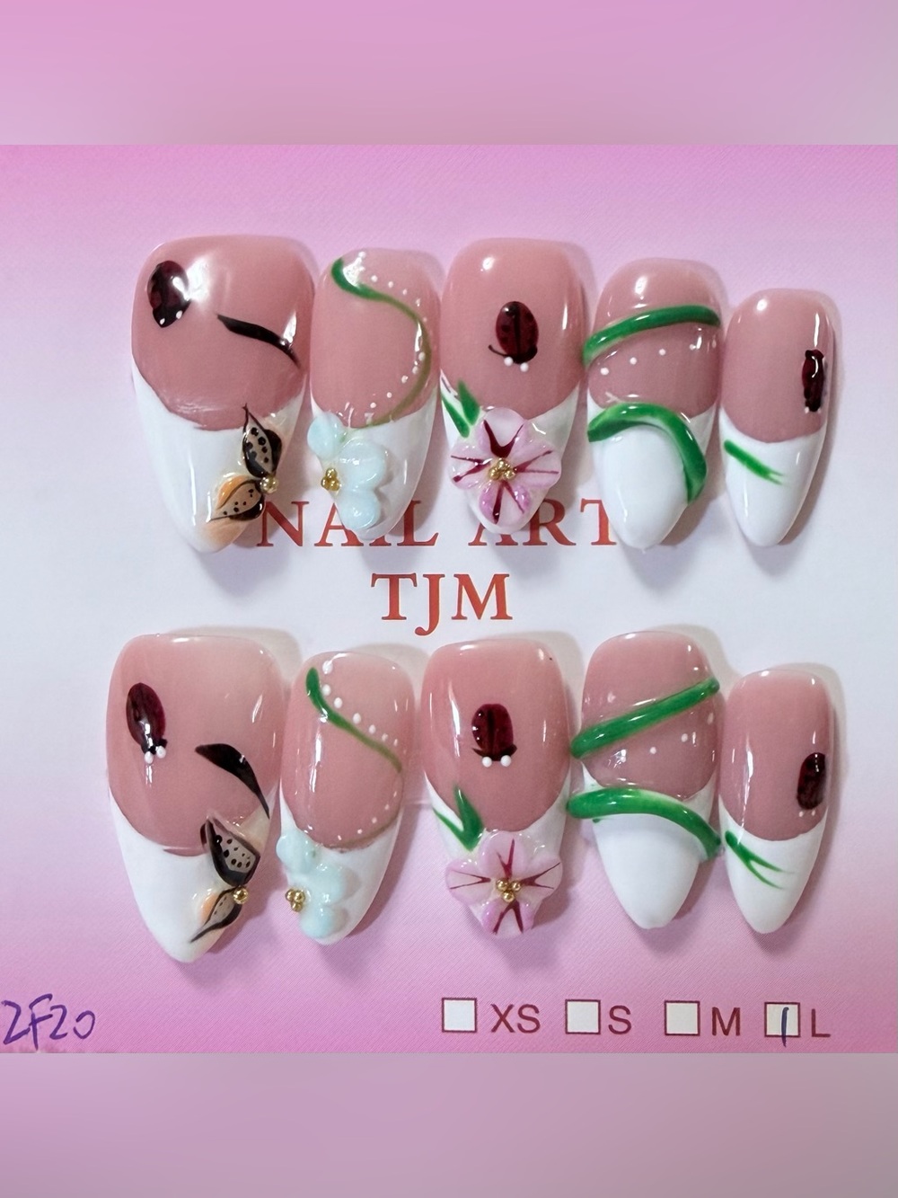 Pink Floral French Tip Press-On Nail Set